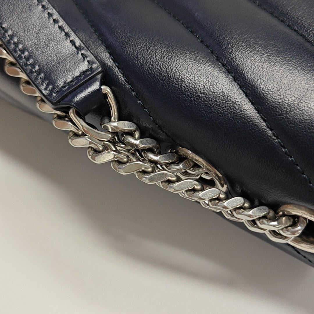 LOULOU Medium Chevron Calfskin Blue