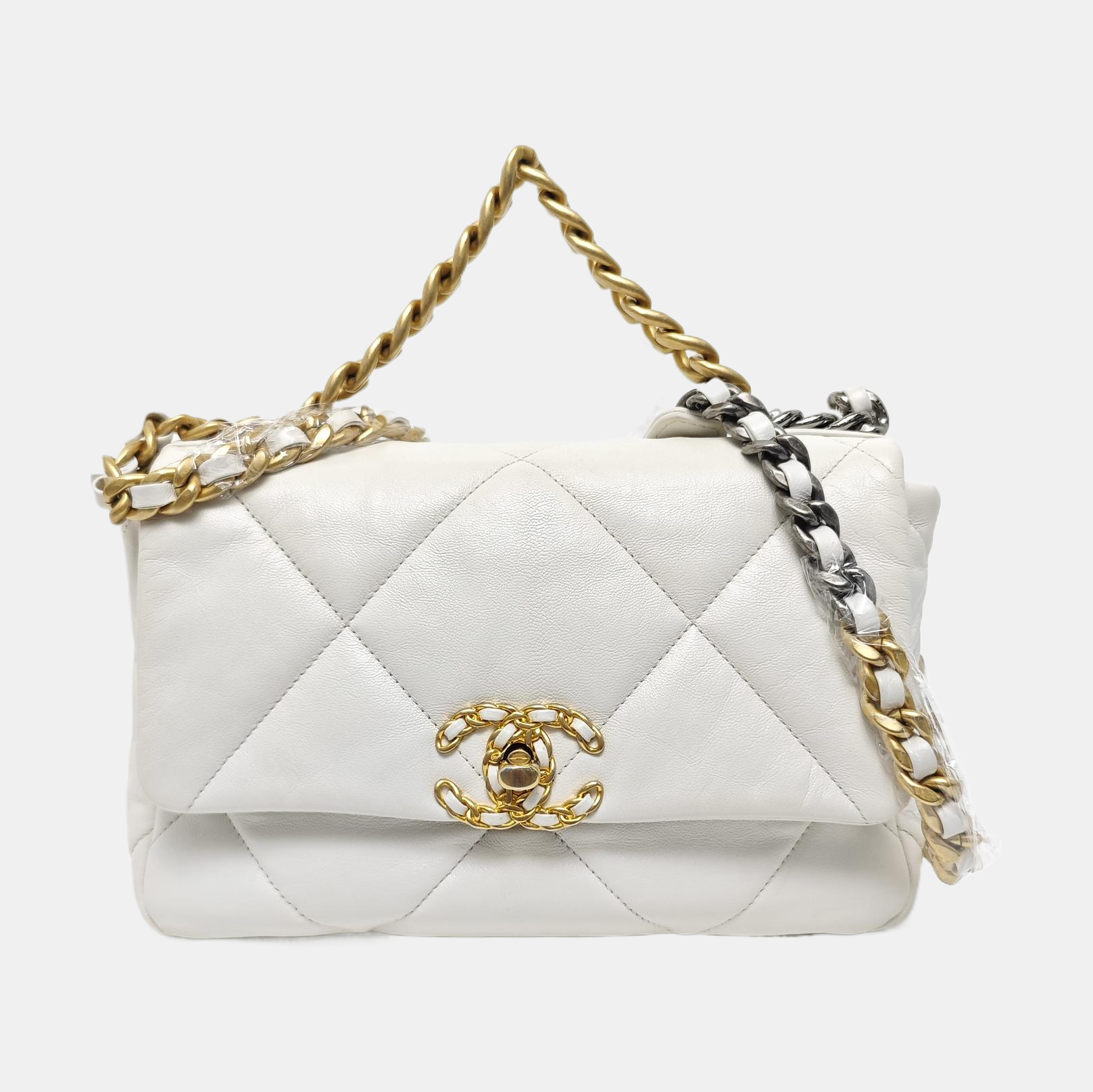 CHANEL 19 Small Quilted Lambskin White