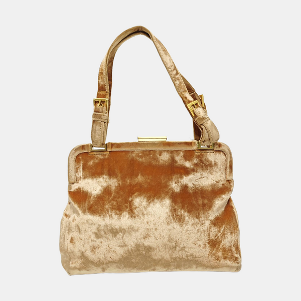 Velvet Top Handle Bag Brown