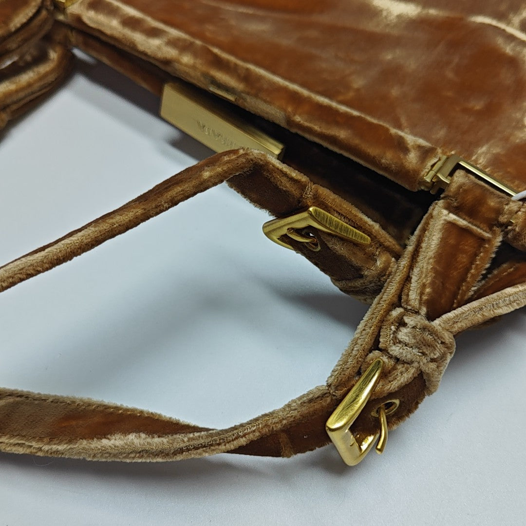 Velvet Top Handle Bag Brown