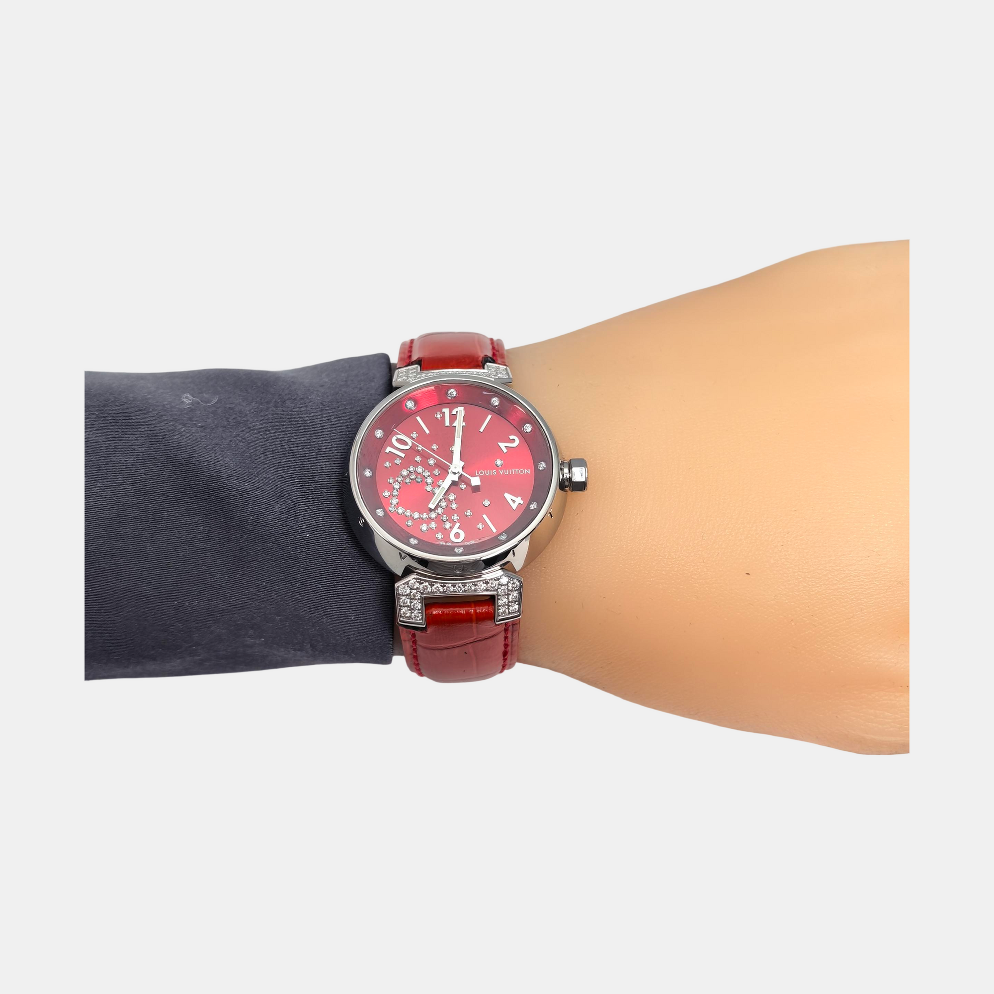 Tambour LV Glamour 34mm Red Quartz Watch