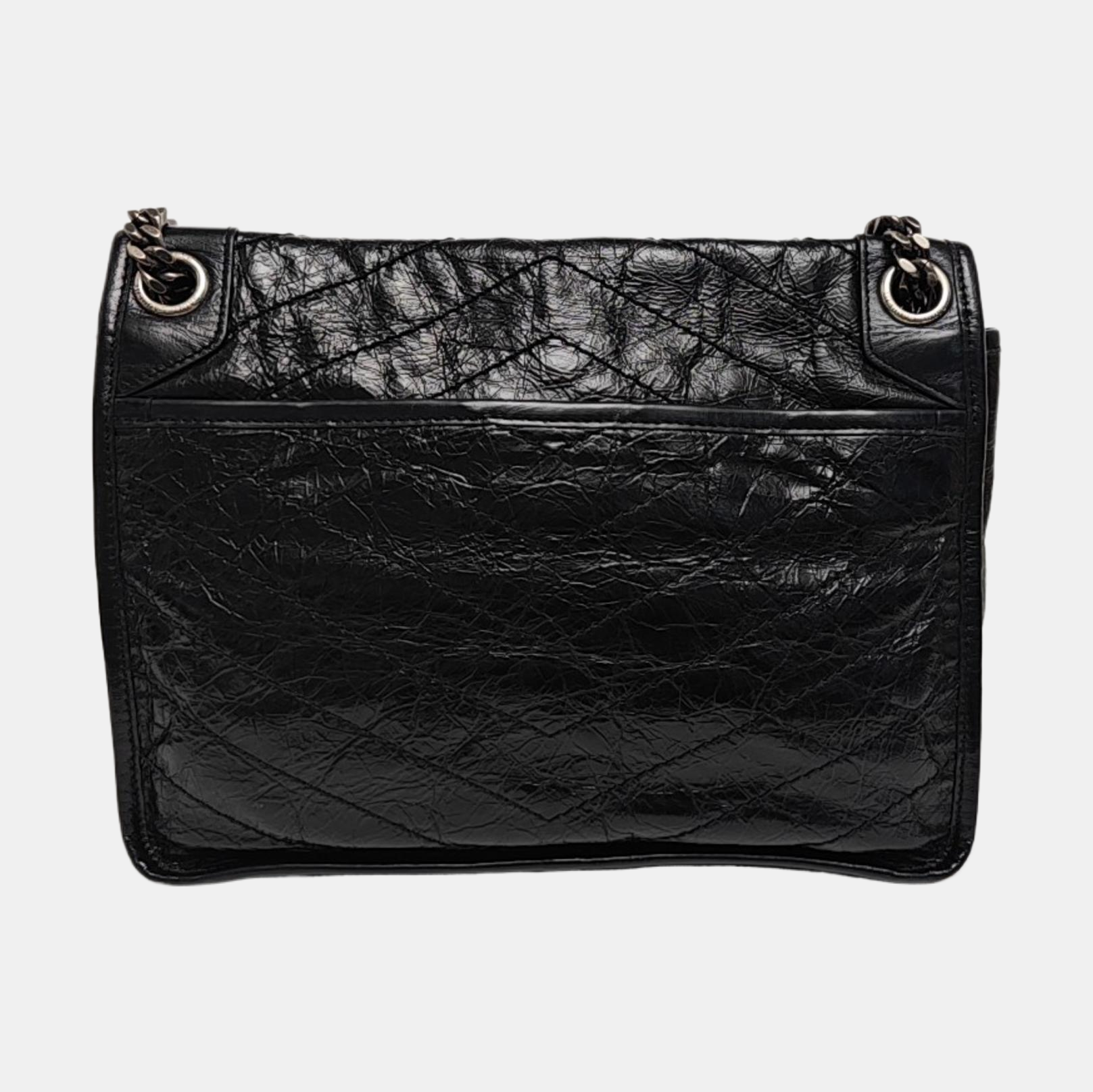 NIKI Medium Chevron Calfskin Black