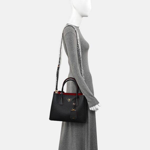 Double Small Saffiano Calfskin Black