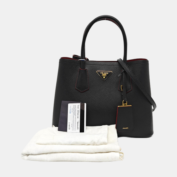 Double Small Saffiano Calfskin Black
