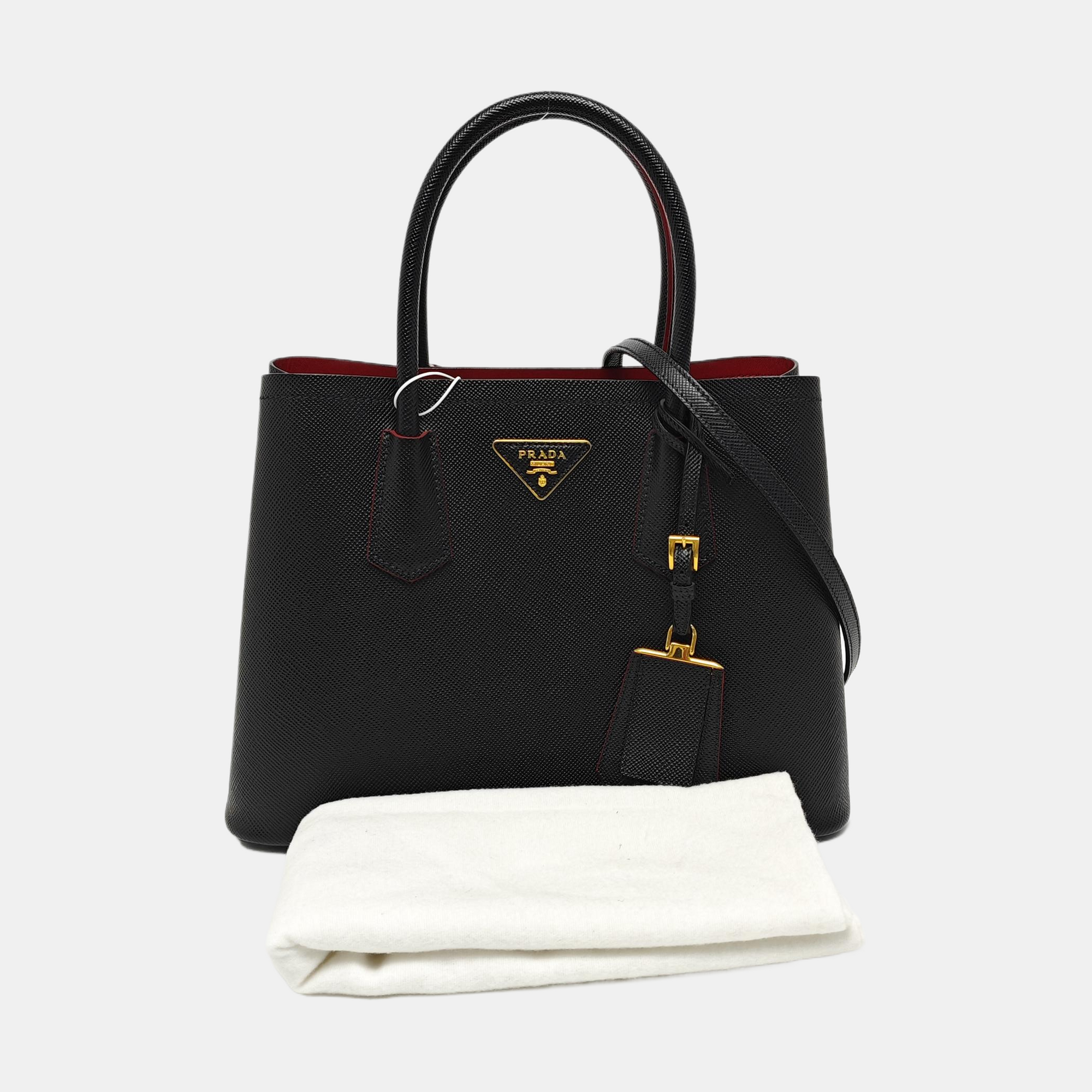 Double Small Saffiano Calfskin Black
