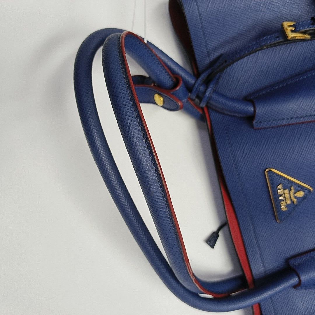 Double Large Saffiano Calfskin Blue