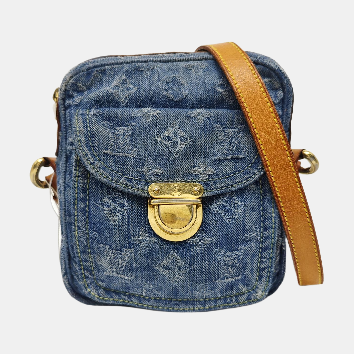 Monogram Denim Shoulder Bag Blue