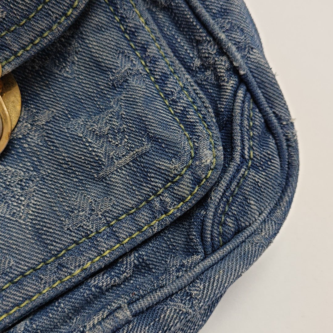 Monogram Denim Shoulder Bag Blue