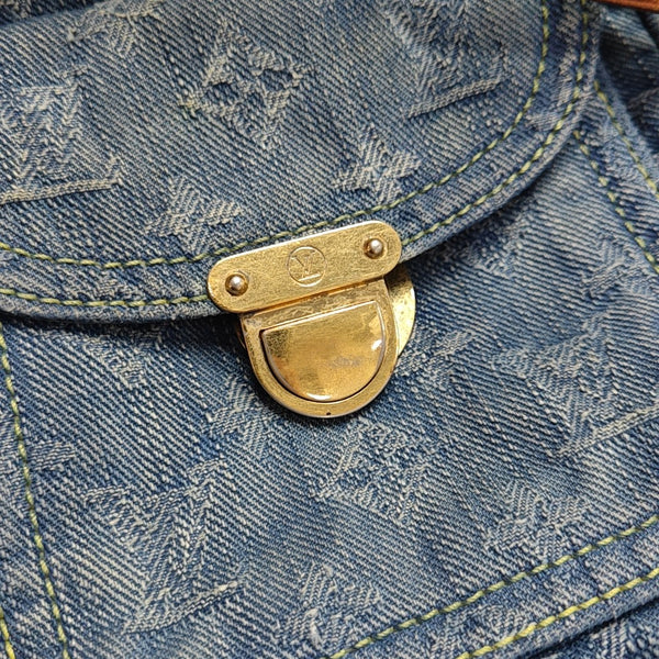 Monogram Denim Shoulder Bag Blue