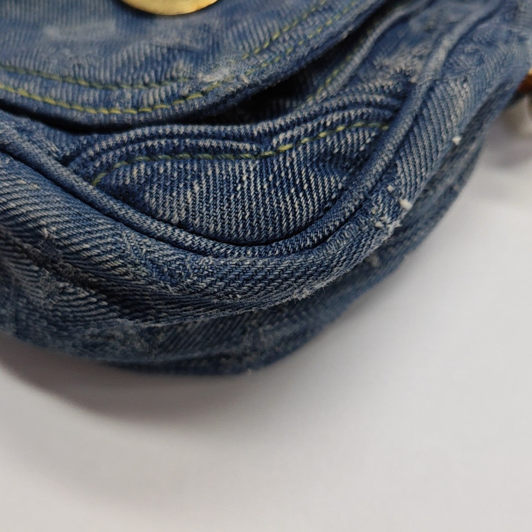 Monogram Denim Shoulder Bag Blue