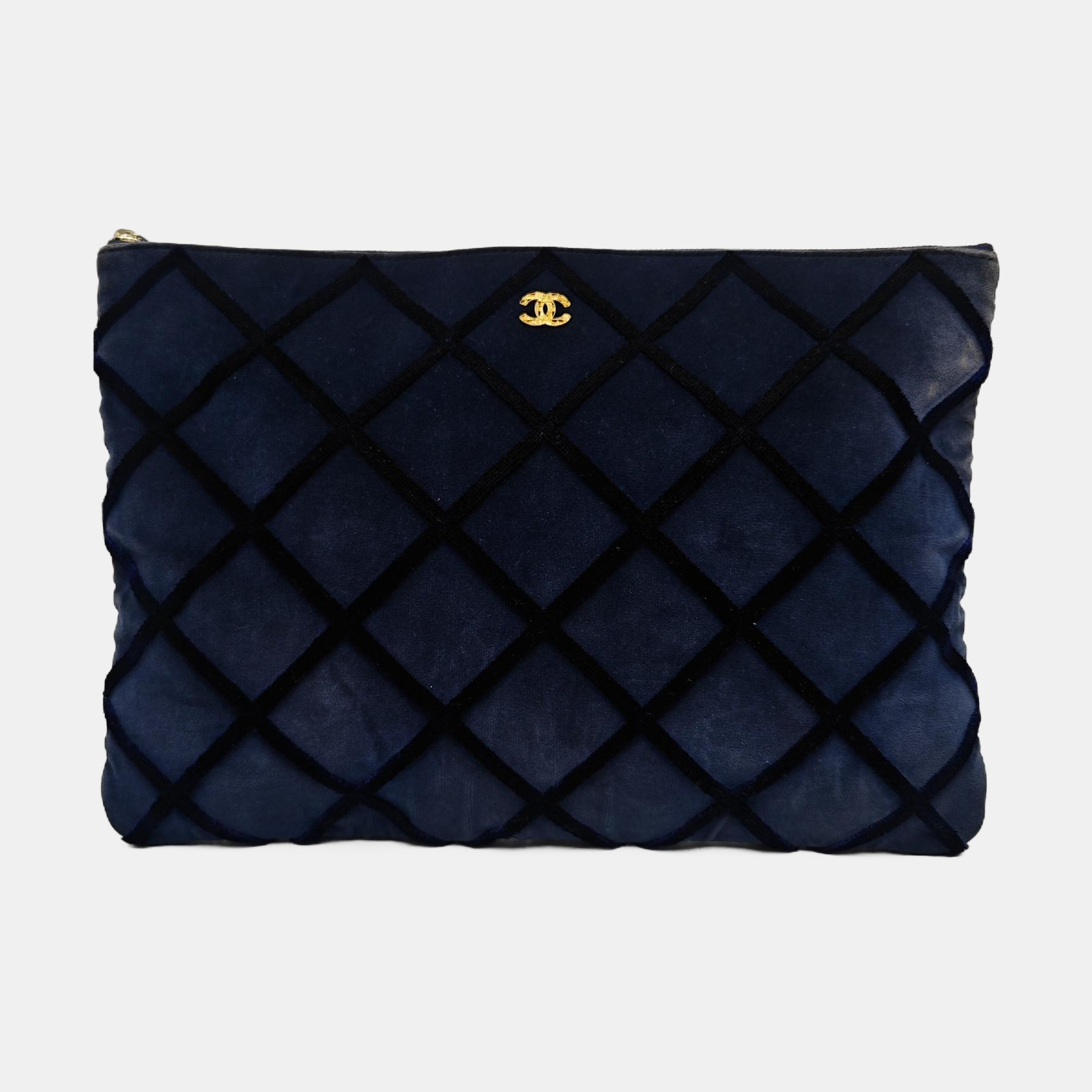 Quilted Velvet Clutch Blue