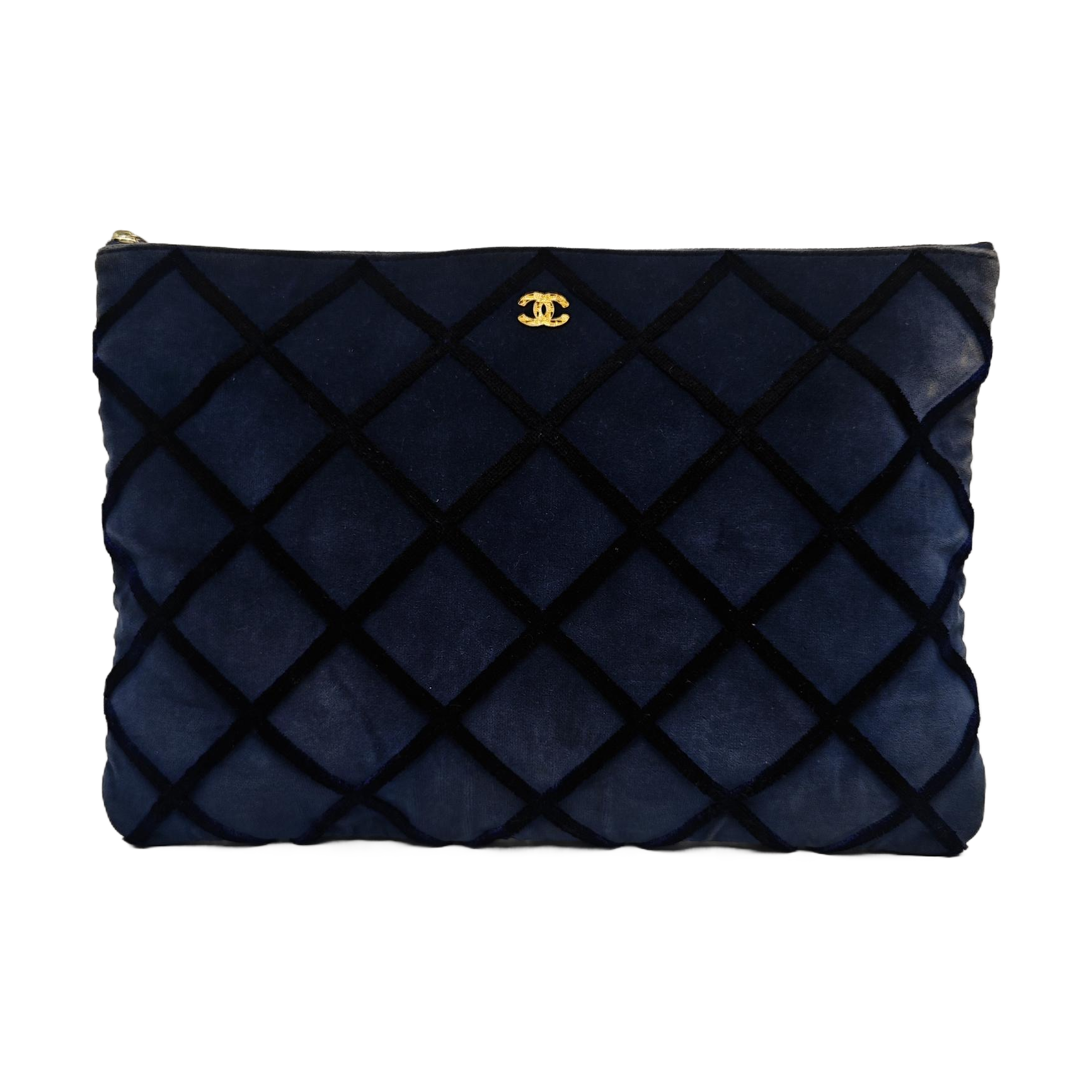 Quilted Velvet Clutch Blue