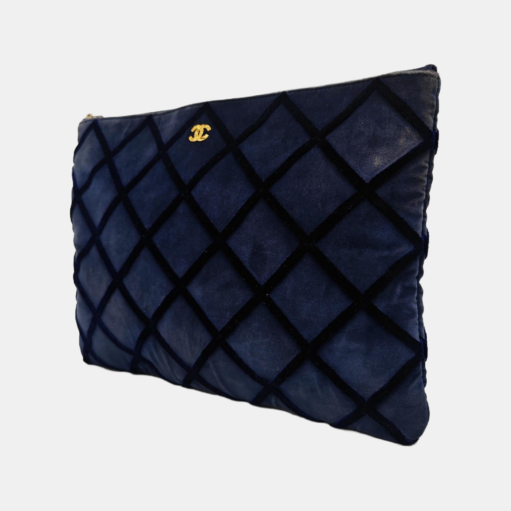 Quilted Velvet Clutch Blue