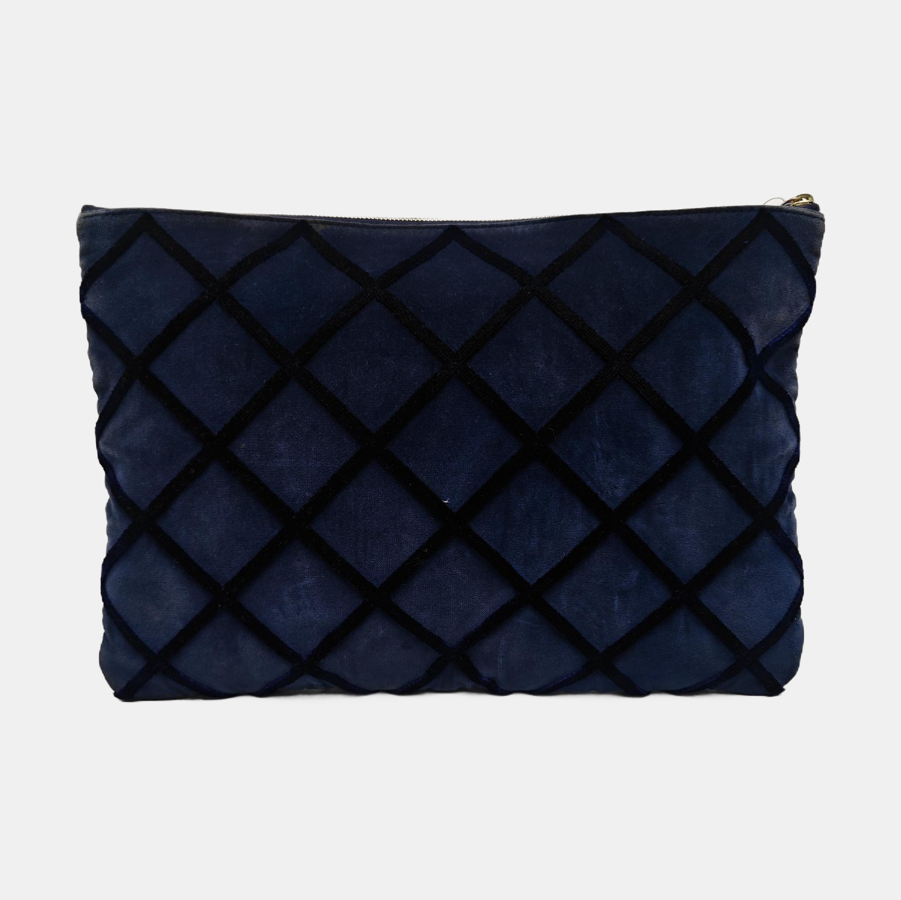 Quilted Velvet Clutch Blue