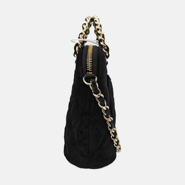 Quilted Velvet Shoulder Bag Black