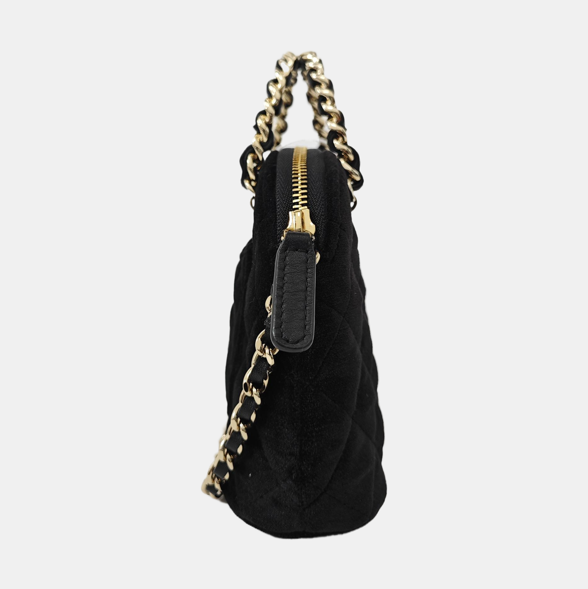 Quilted Velvet Shoulder Bag Black