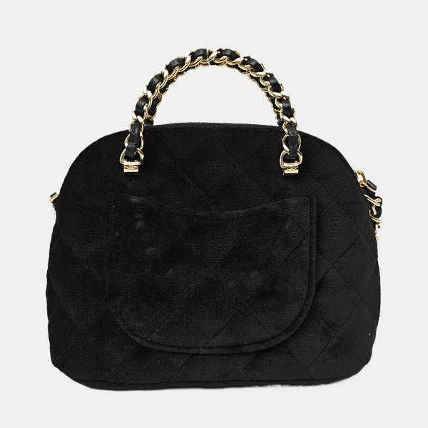 Quilted Velvet Shoulder Bag Black