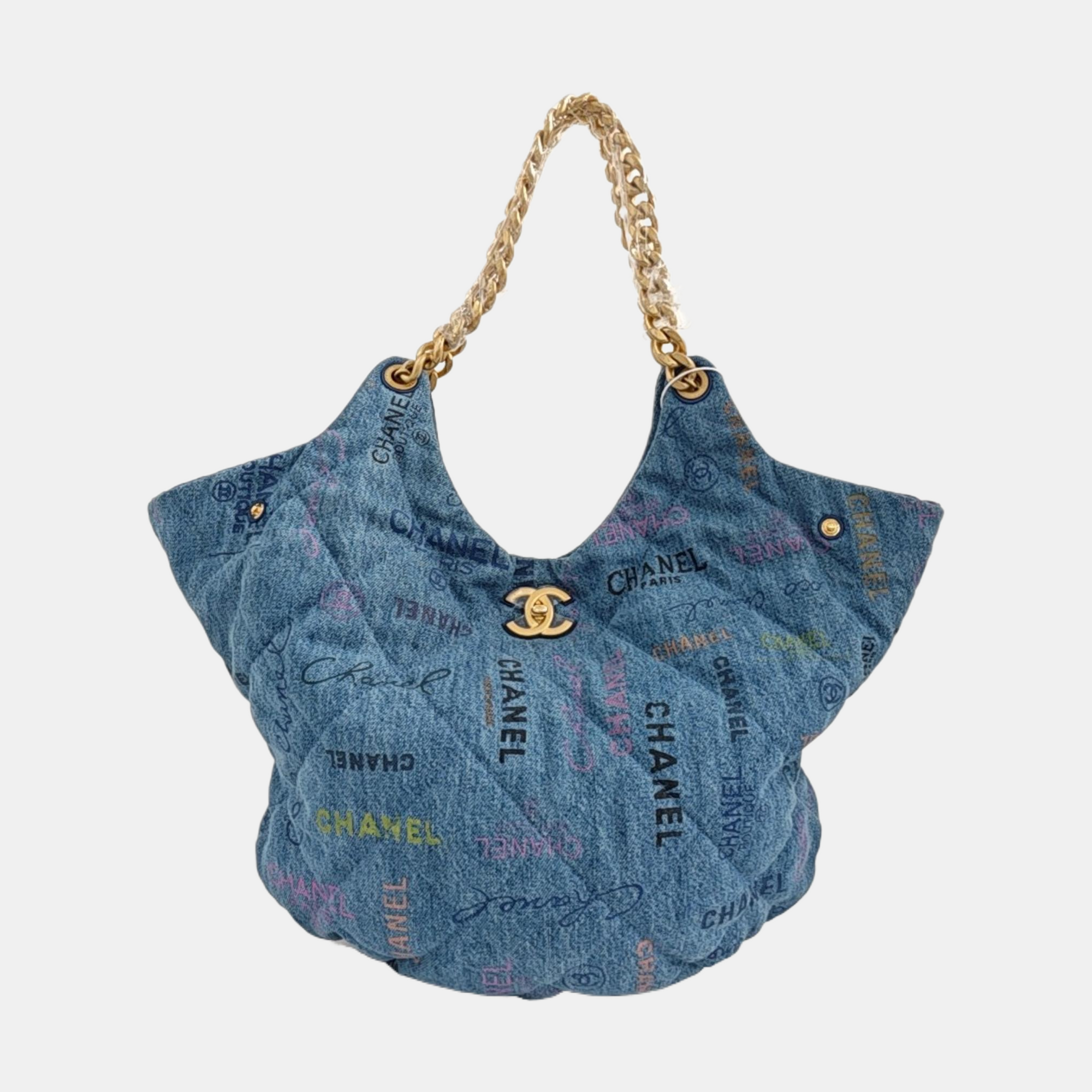 Quilted Fabric Top Handle Bag Blue