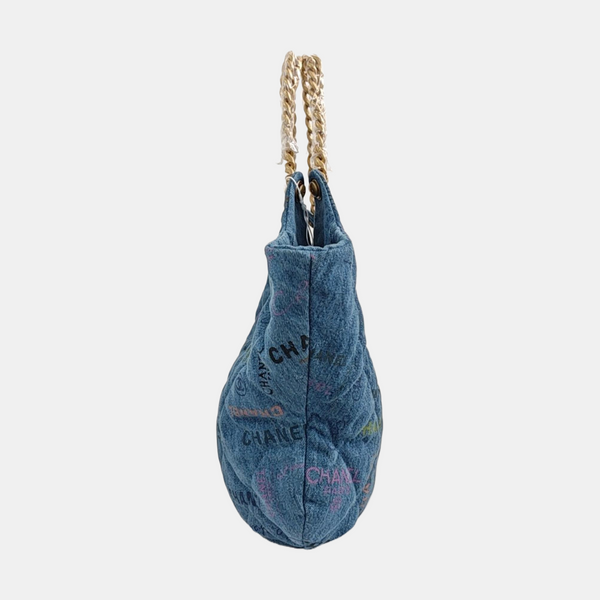 Quilted Fabric Top Handle Bag Blue