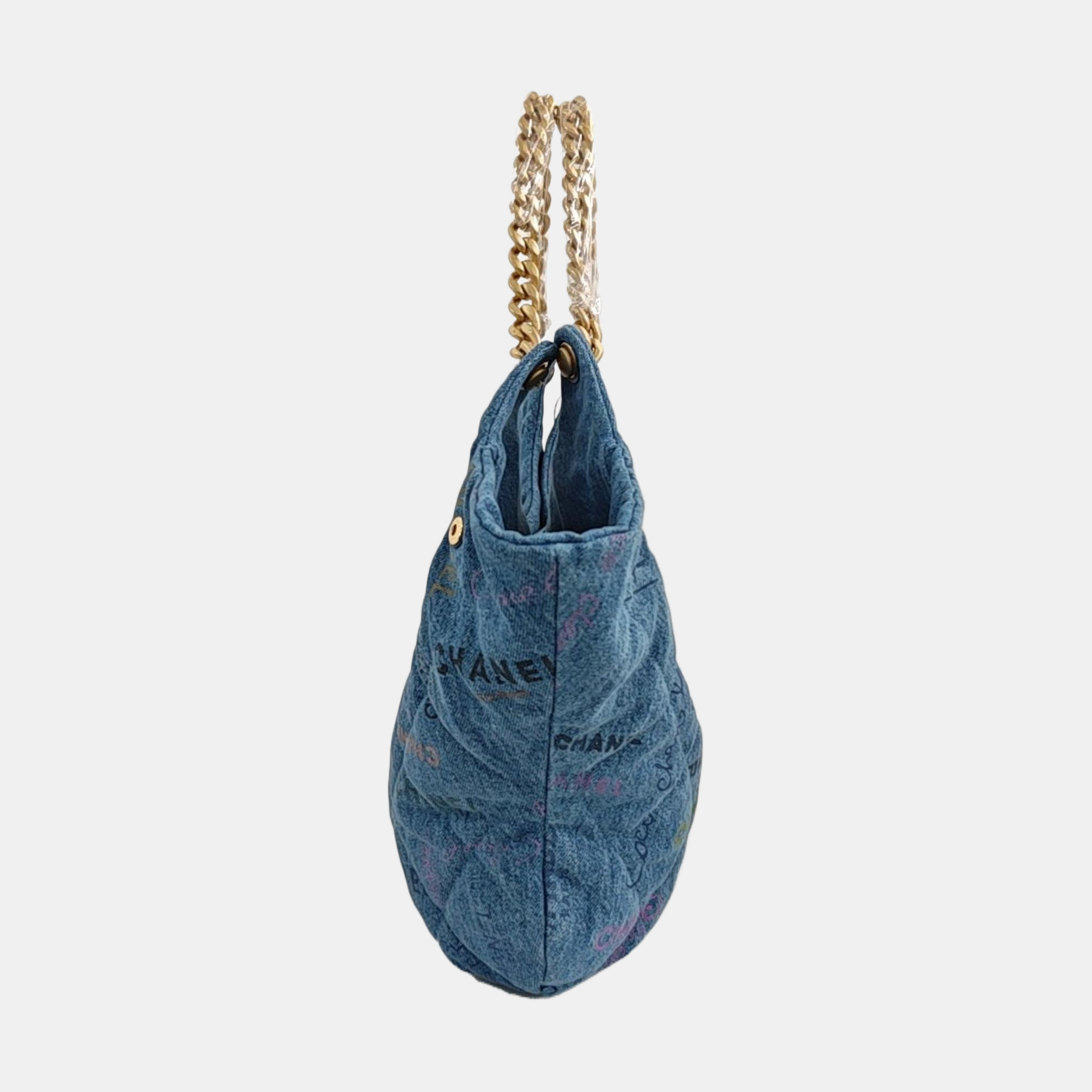 Quilted Fabric Top Handle Bag Blue