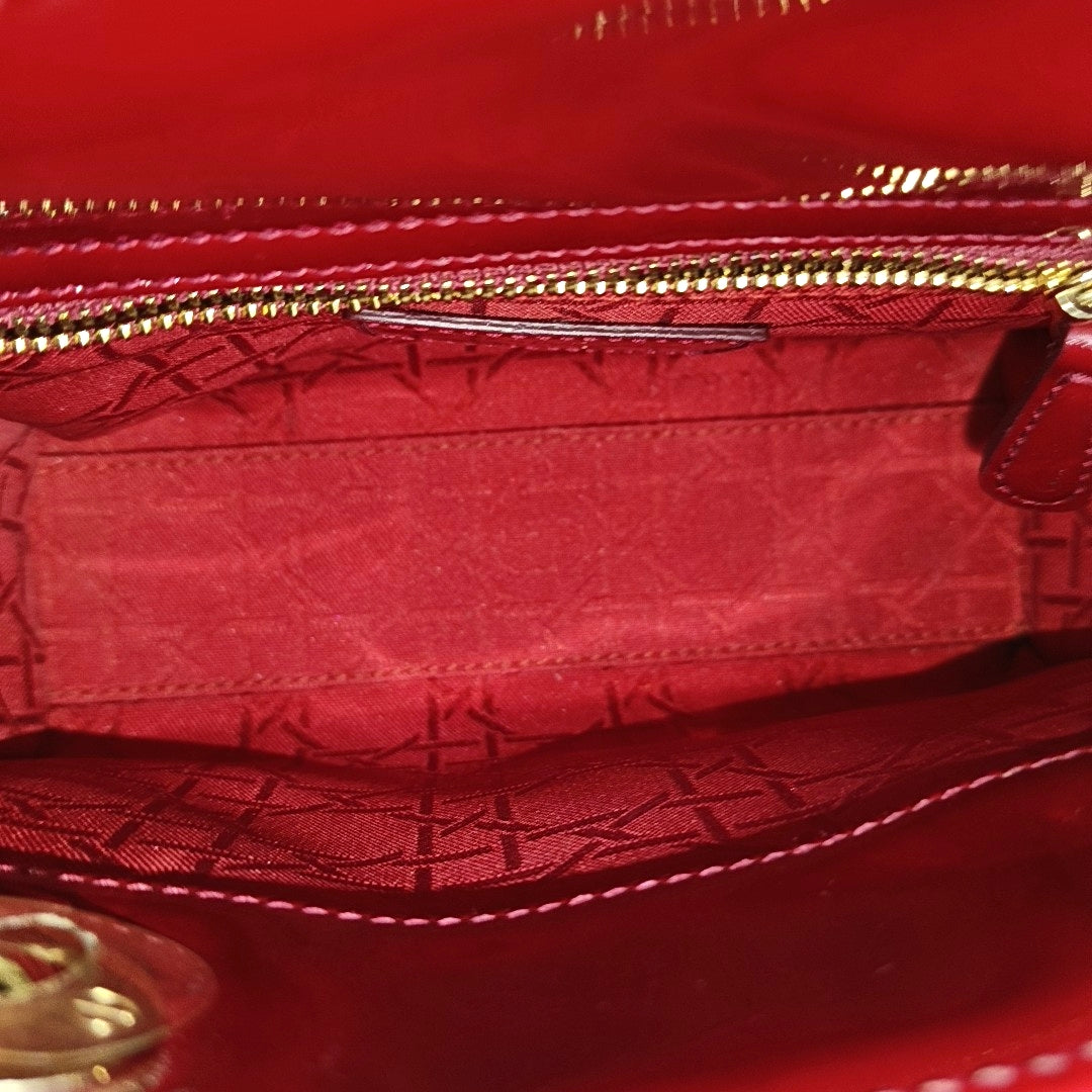 Lady Dior Mini Cannage Patent Leather Red