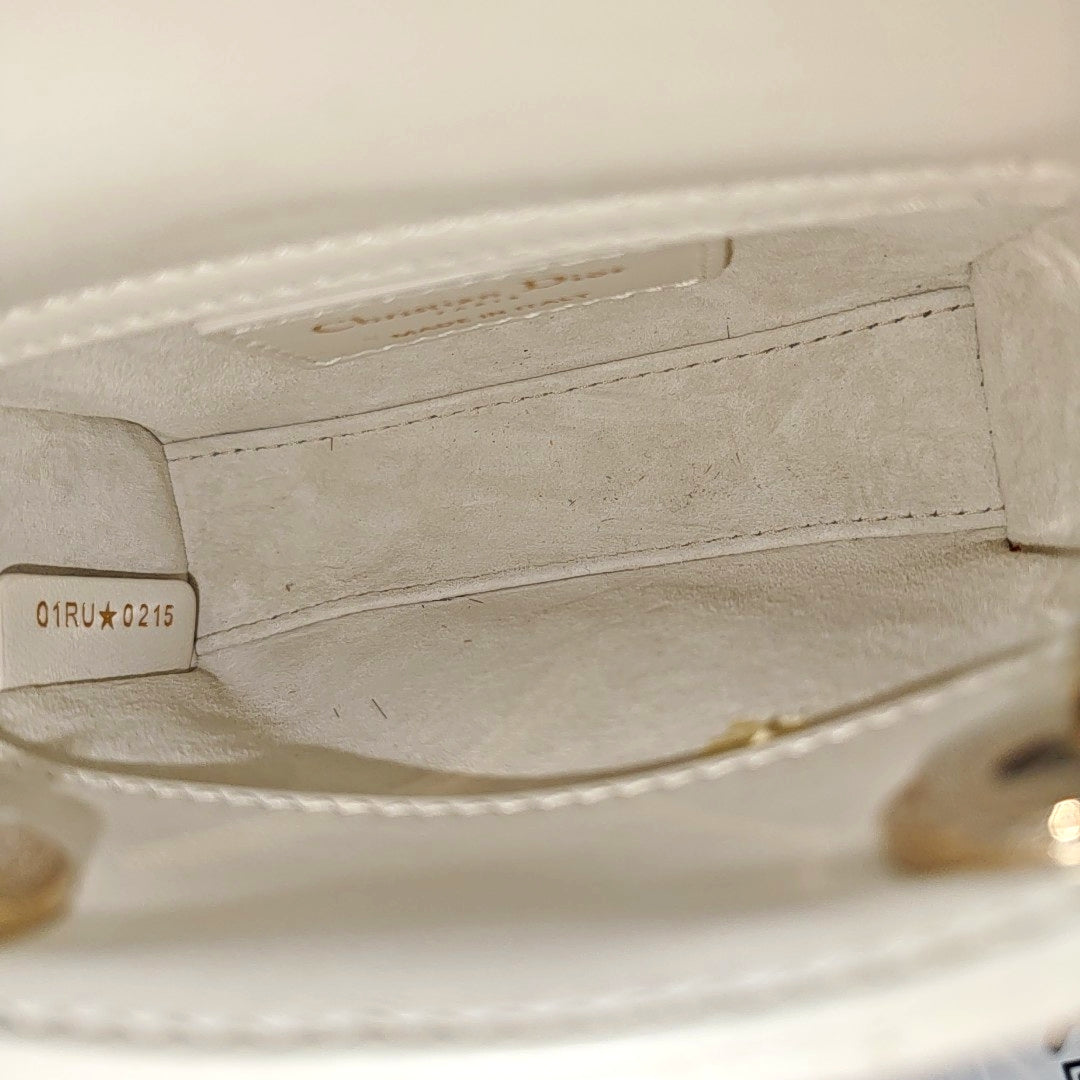 Authenticated pre-owned  Lady Dior Super Mini Lambskin White - Shoulder Bag at Looply