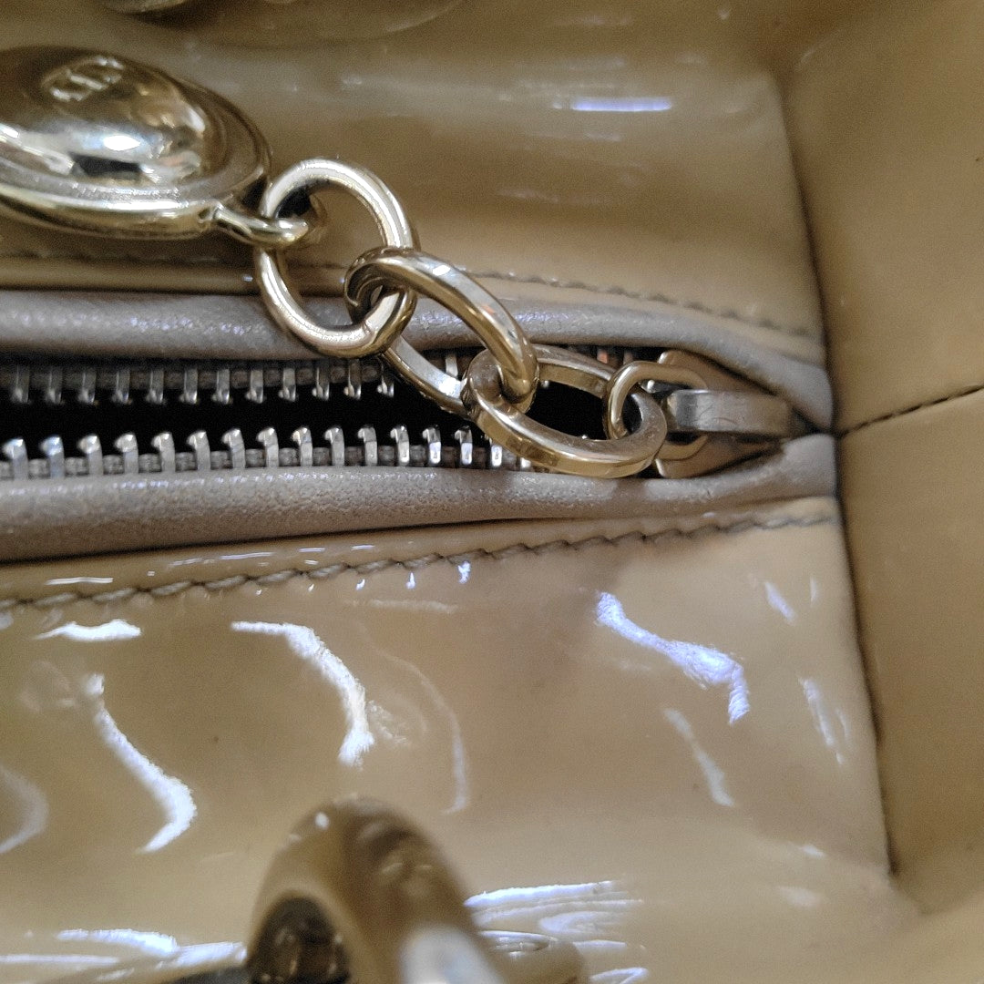 Authenticated pre-owned  Lady Dior Medium Patent Leather Yellow - Top Handle Bag at Looply