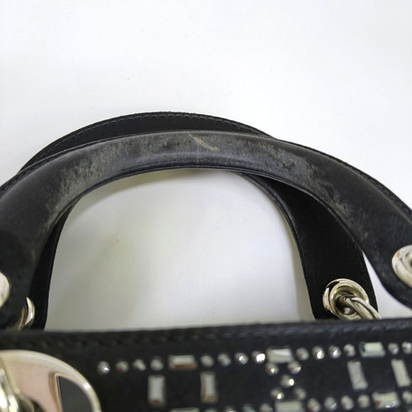 Authenticated pre-owned  Lady Dior Mini Silk Satin Black - Top Handle Bag at Looply