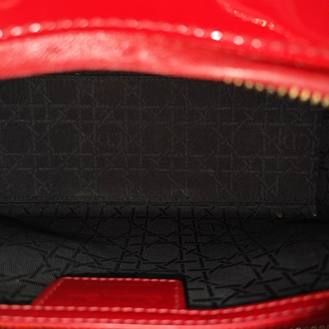 Lady Dior Medium Cannage Patent Leather Red