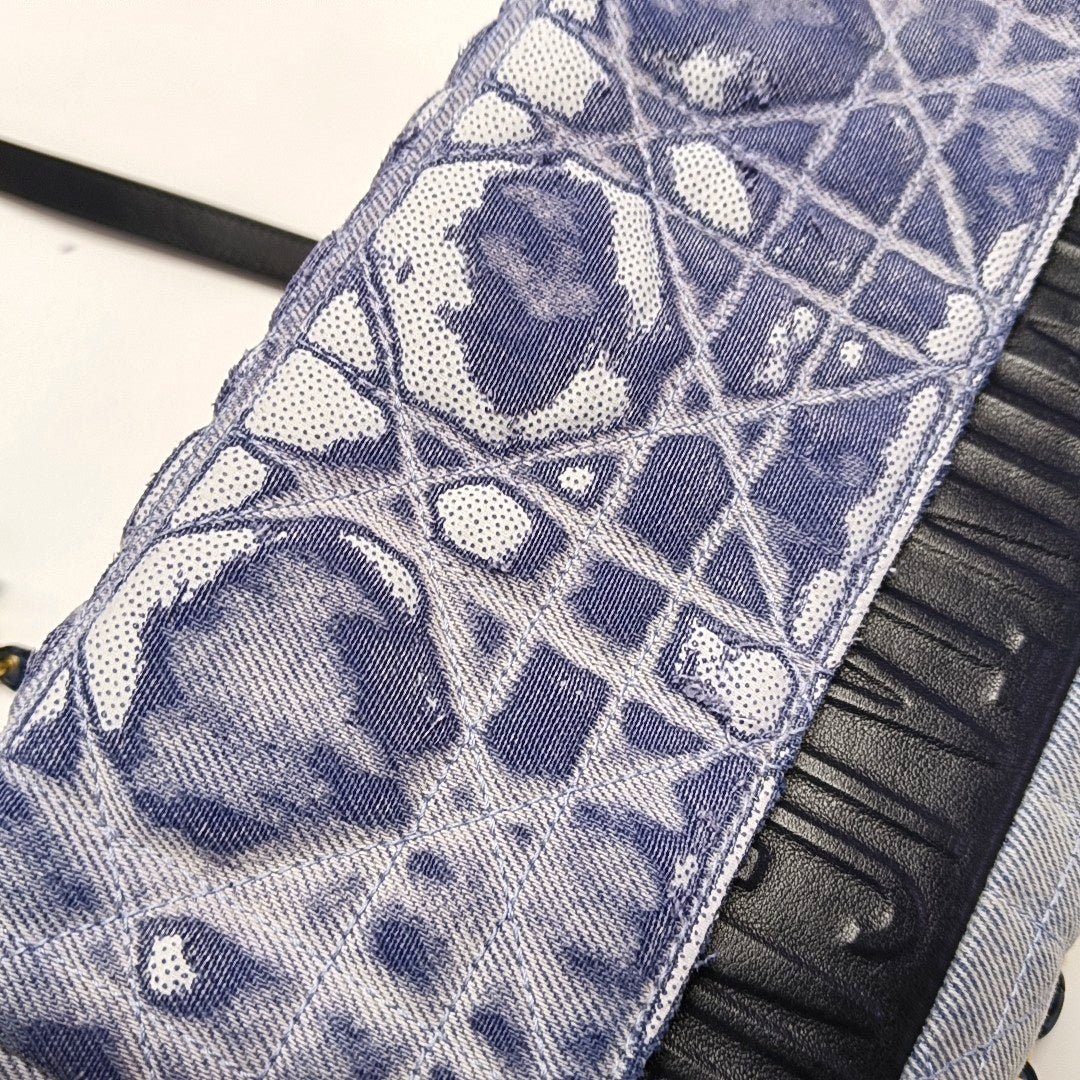 Authenticated pre-owned  Dior Caro Medium Quilted Denim Blue - Shoulder Bag at Looply
