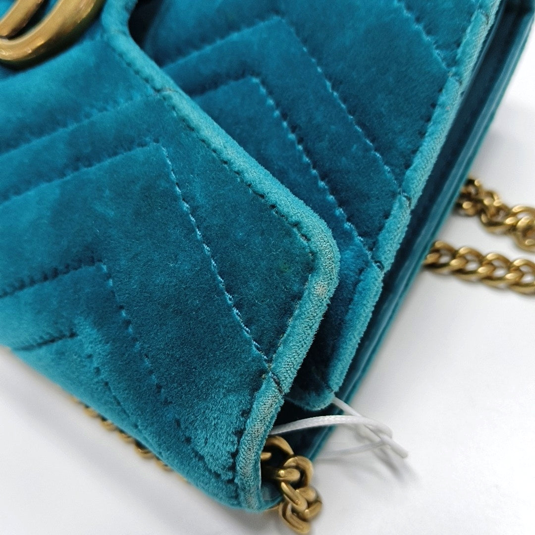 Authenticated pre-owned  GG Marmont Mini Velvet Blue - Shoulder Bag at Looply