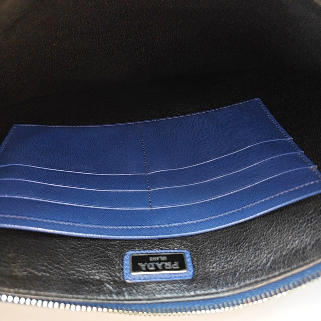 Saffiano Calfskin Clutch Blue