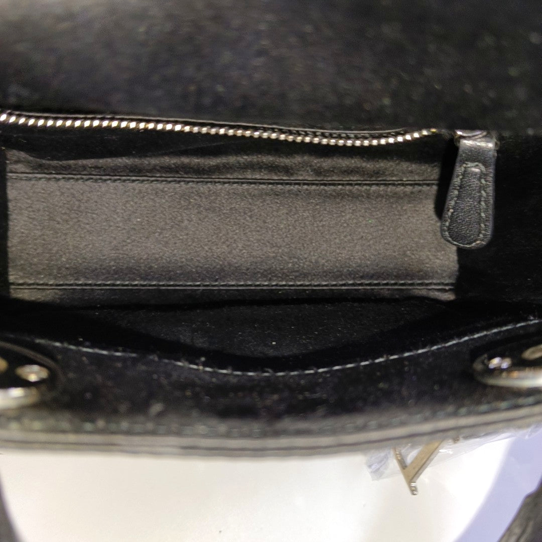 Authenticated pre-owned  Lady Dior Mini Silk Satin Black - Top Handle Bag at Looply
