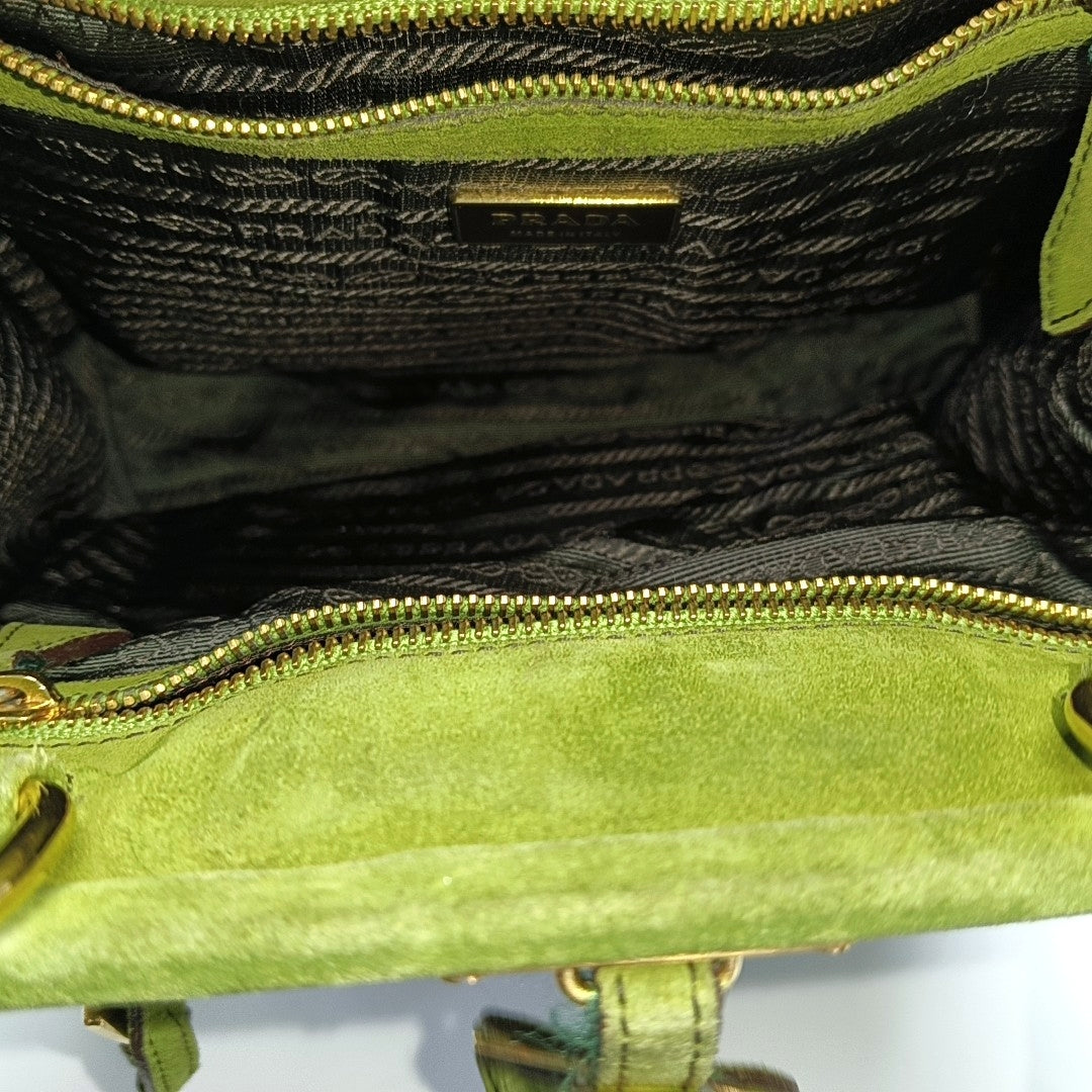 Suede Top Handle Bag Green