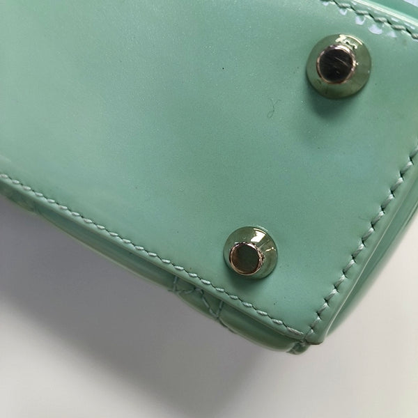 Authenticated pre-owned  Lady Dior Mini Patent Leather Green - Shoulder Bag at Looply