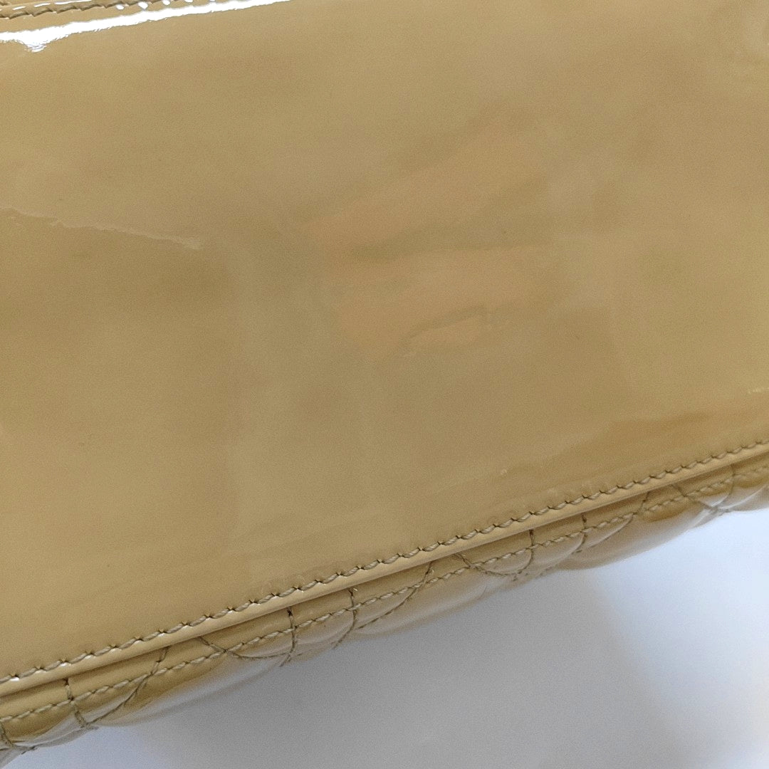 Authenticated pre-owned  Lady Dior Medium Patent Leather Yellow - Top Handle Bag at Looply