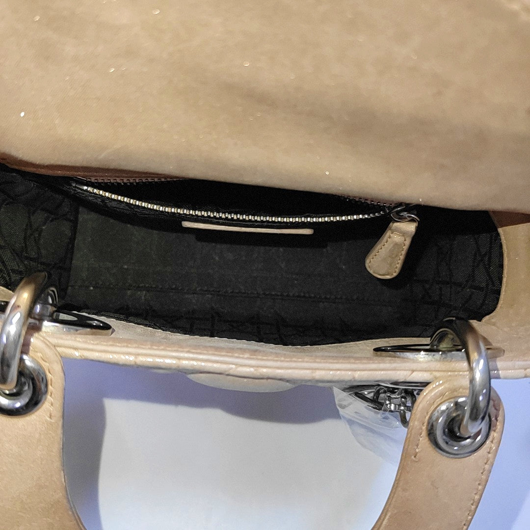Authenticated pre-owned  Lady Dior Mini Lambskin Beige - Crossbody Bag at Looply