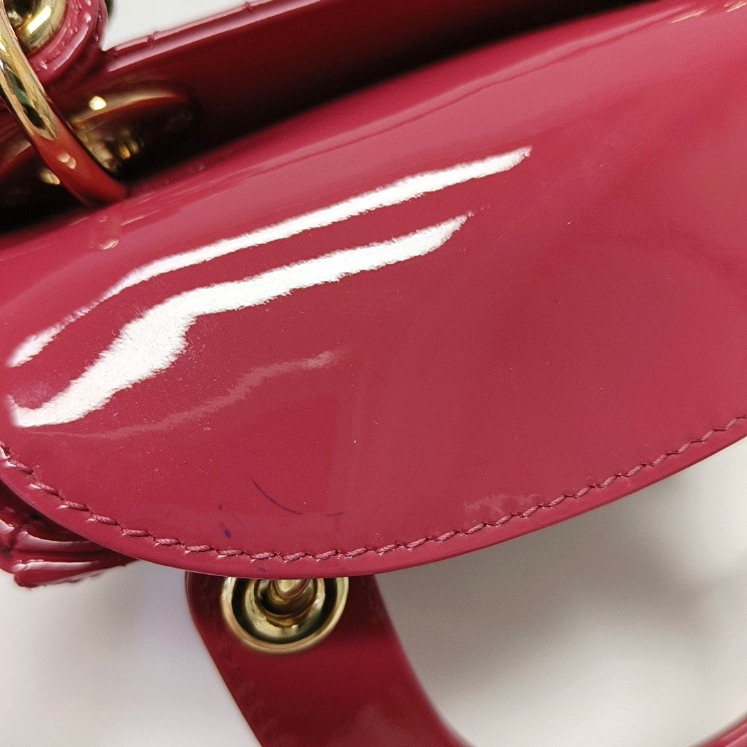Authenticated pre-owned  Lady Dior Mini Patent Leather Pink - Shoulder Bag at Looply