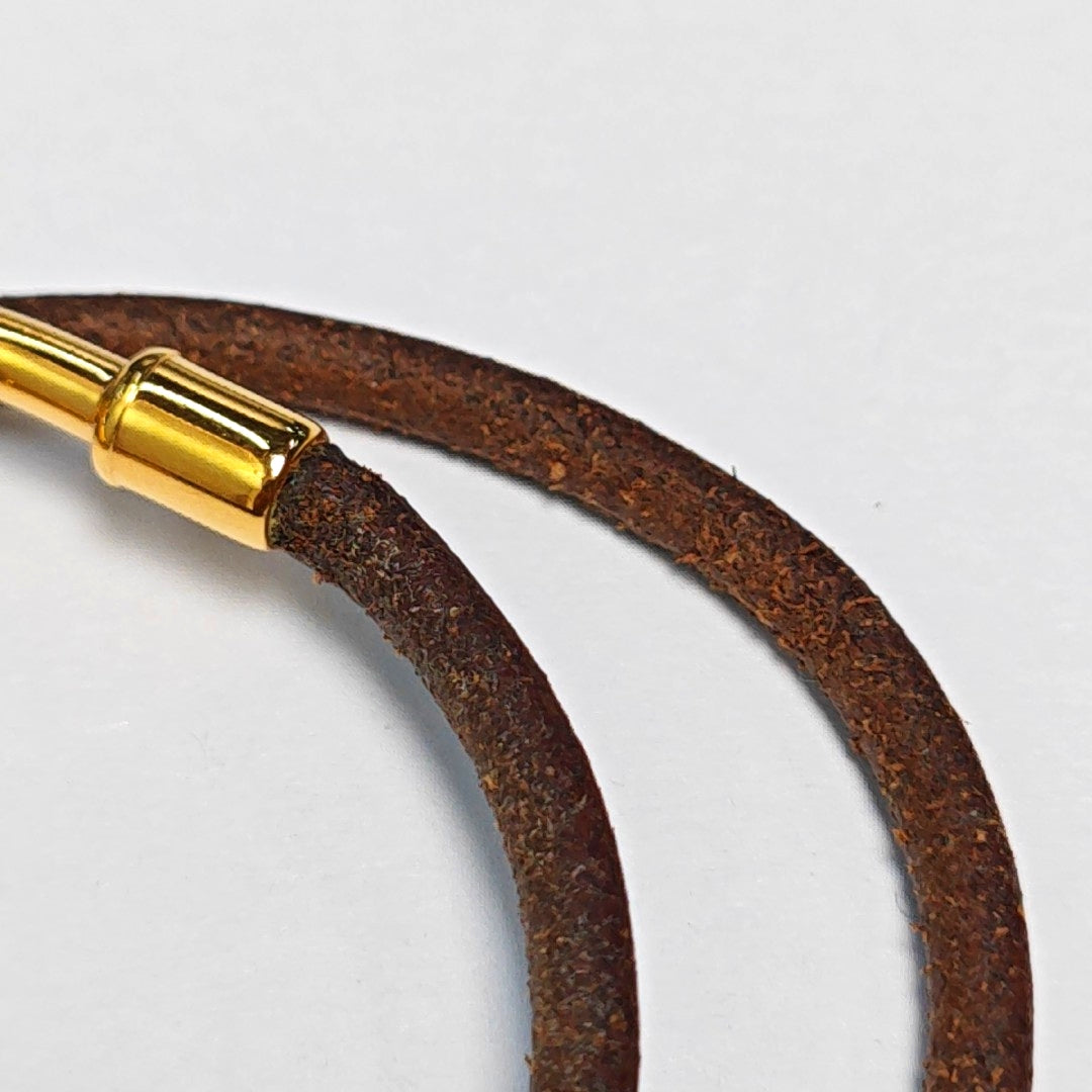 Authenticated pre-owned  Jumbo Hook Metal Leather Brown Bracelet - Bracelet at Looply