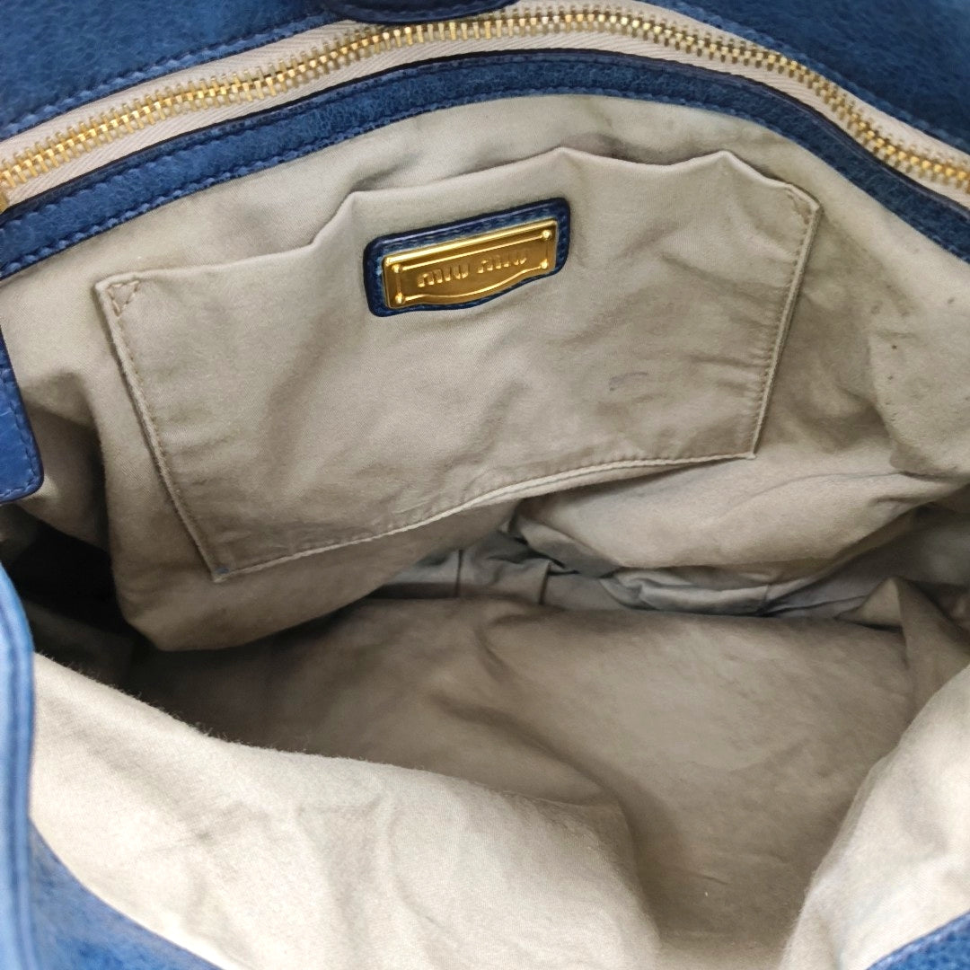 Leather Top Handle Bag Blue