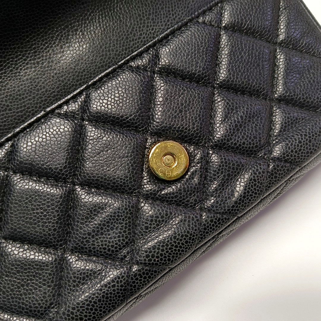 Authenticated pre-owned  Classic Flap Quilted Grained Calfskin Black - Shoulder Bag at Looply