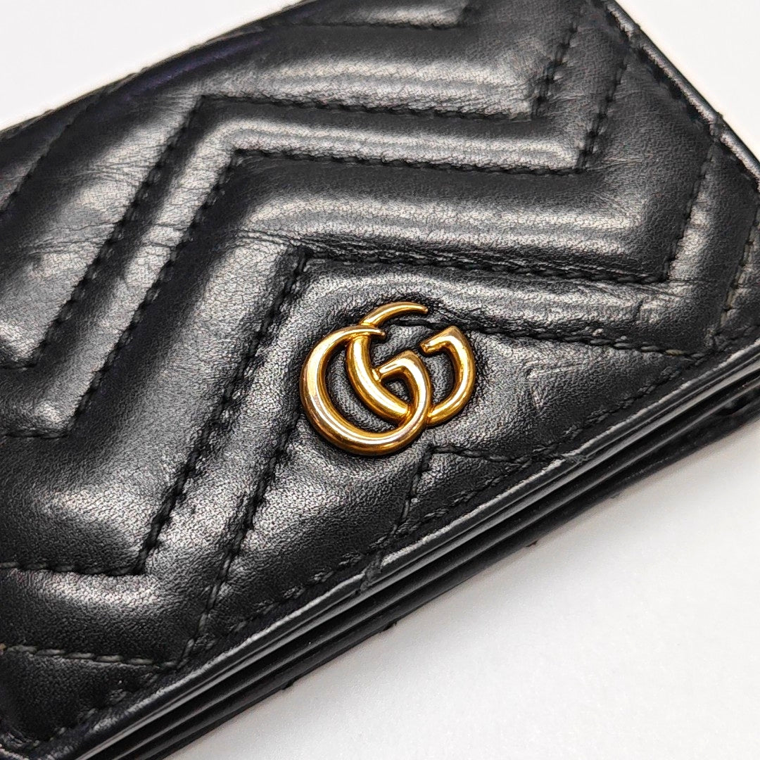 Authenticated pre-owned  GG Marmont Calfskin Black Card Holder - Card Holder at Looply