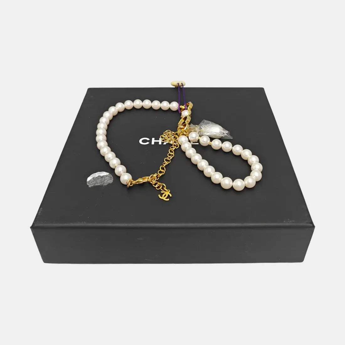 Authenticated pre-owned  White-tone Metal Pearl Necklace with Coco Mark - Necklace at Looply