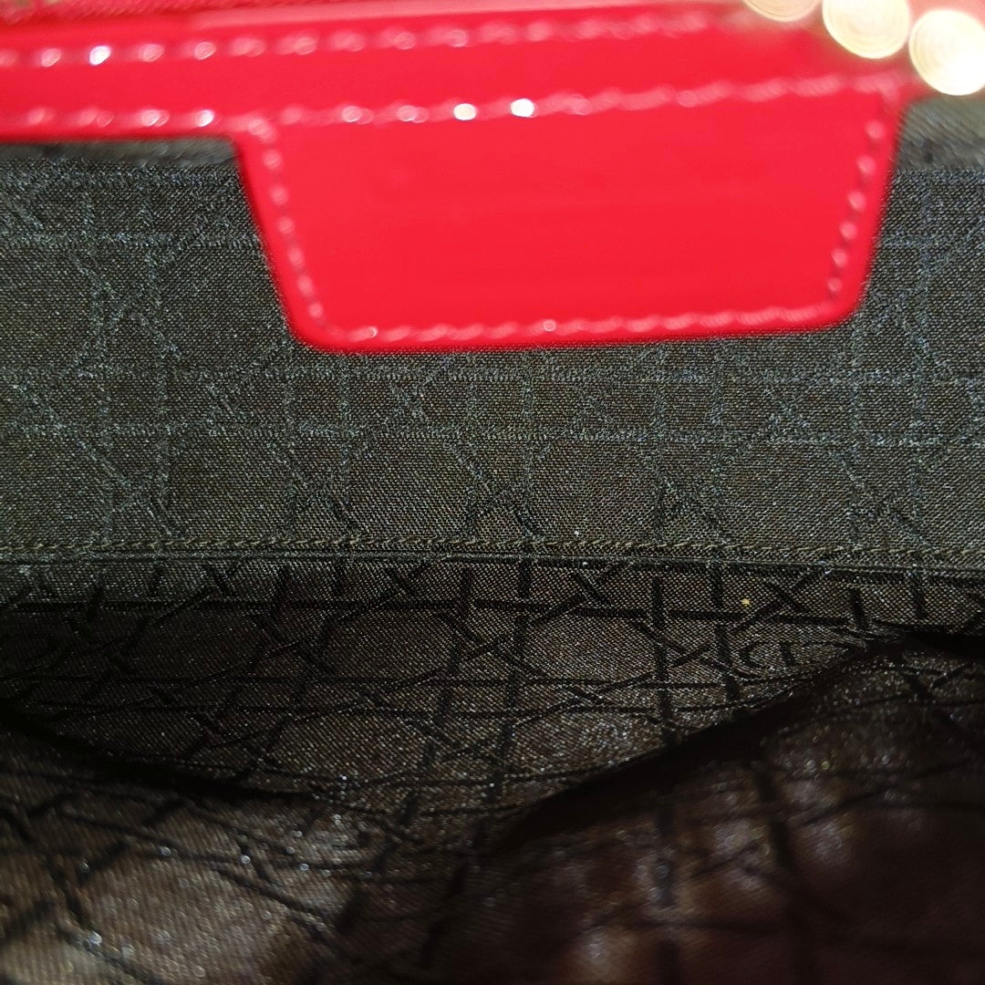 Lady Dior Medium Cannage Patent Leather Red