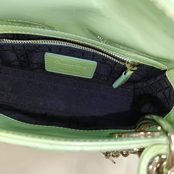 Authenticated pre-owned  Lady Dior Mini Patent Leather Green - Shoulder Bag at Looply