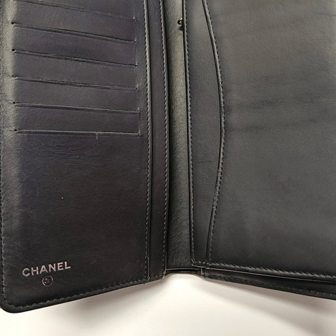 Quilted Patent Leather Wallet Black