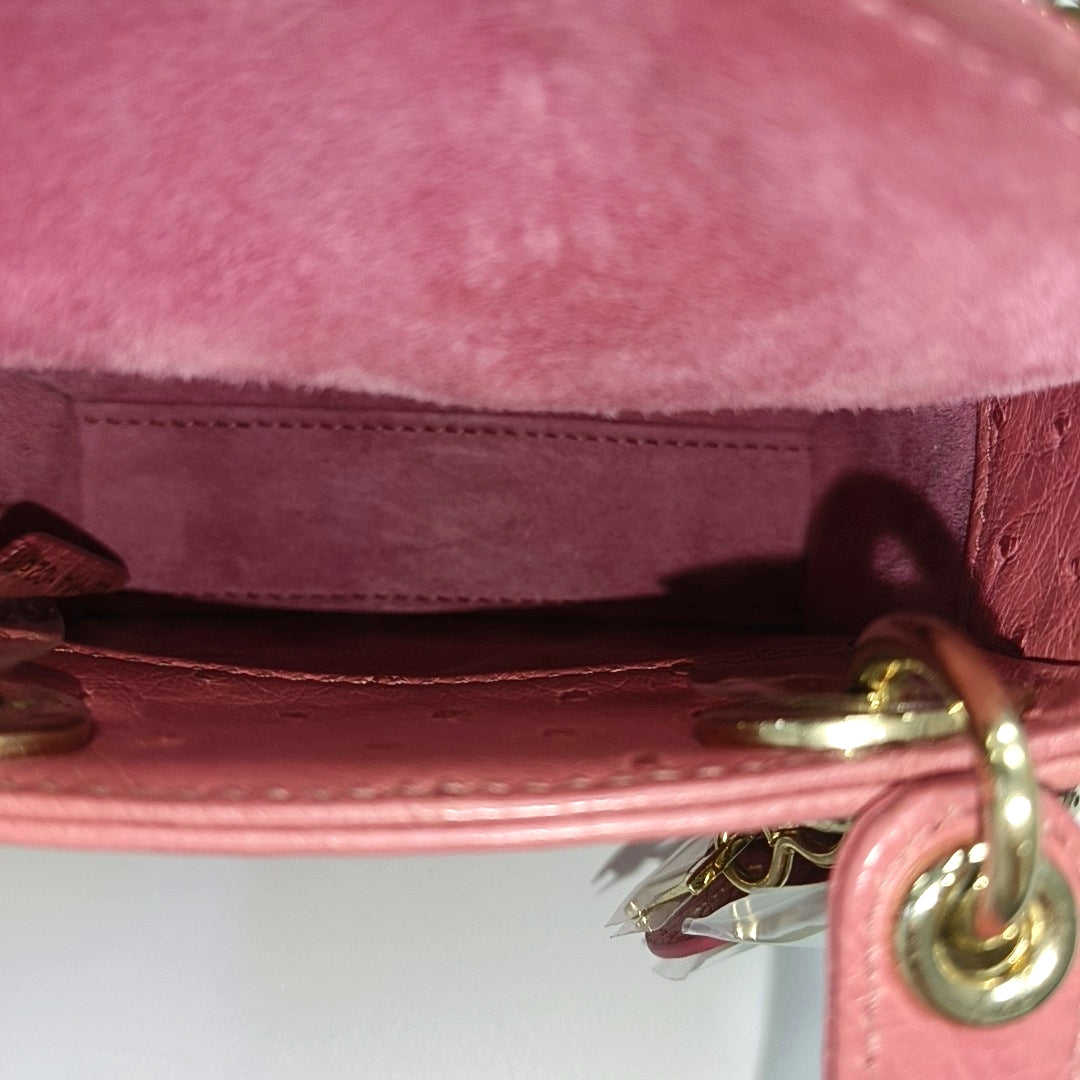 Lady Dior Super Mini Ostrich Red