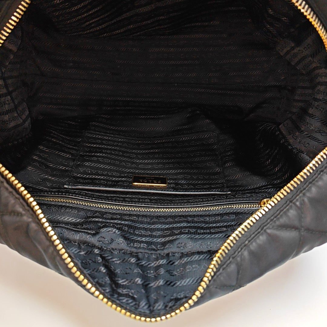Quilted Nylon Top Handle Bag Black