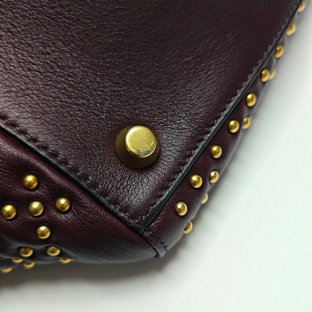Authenticated pre-owned  Lady Dior Medium Calfskin Burgundy - Top Handle Bag at Looply