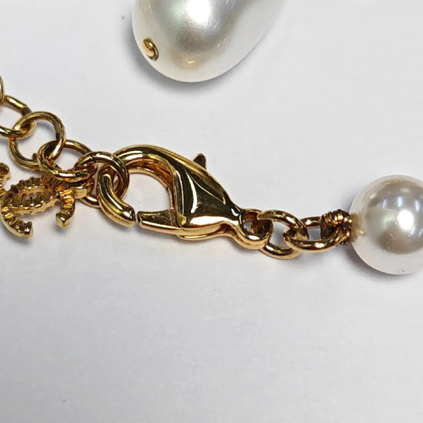 Authenticated pre-owned  White-tone Metal Pearl Necklace with Coco Mark - Necklace at Looply